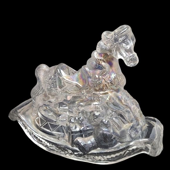 Vintage Clear iridescent carnival glass rocking horse candlestick/ taper holder - Picture 8 of 8